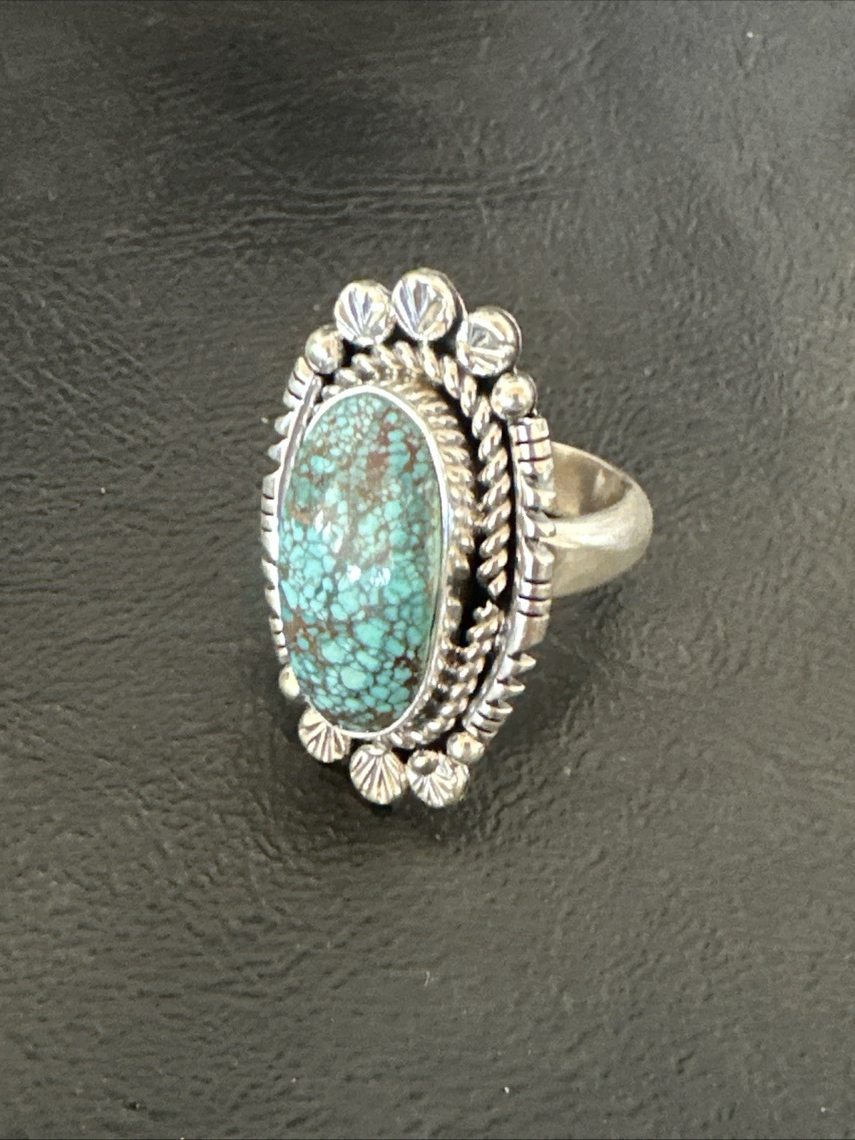 Navajo Sterling Silver Spiderweb Turquoise Adjustable Ring Sz 8 19616