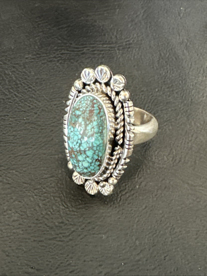 Navajo Sterling Silver Spiderweb Turquoise Adjustable Ring Sz 8 19616