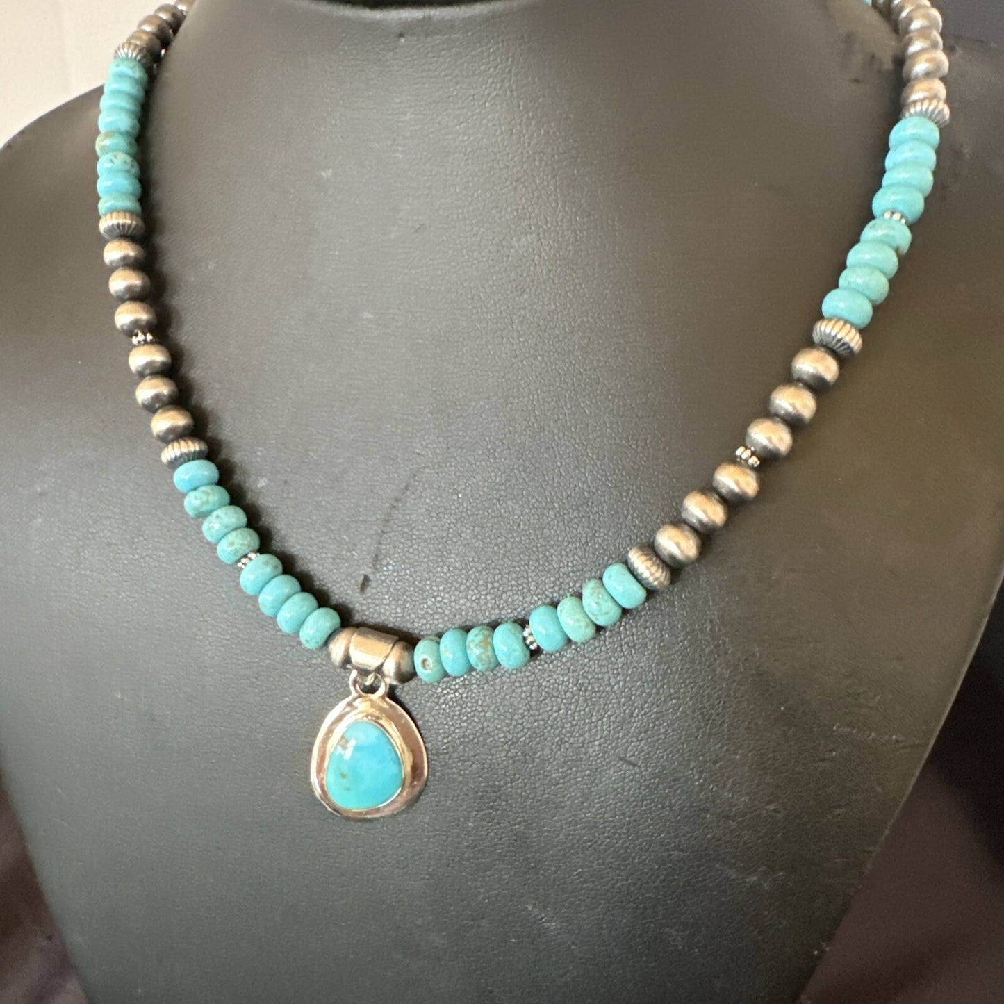 WoMens Blue Kingman Turquoise Pendant Navajo Sterling Silver Necklace 21" 17932