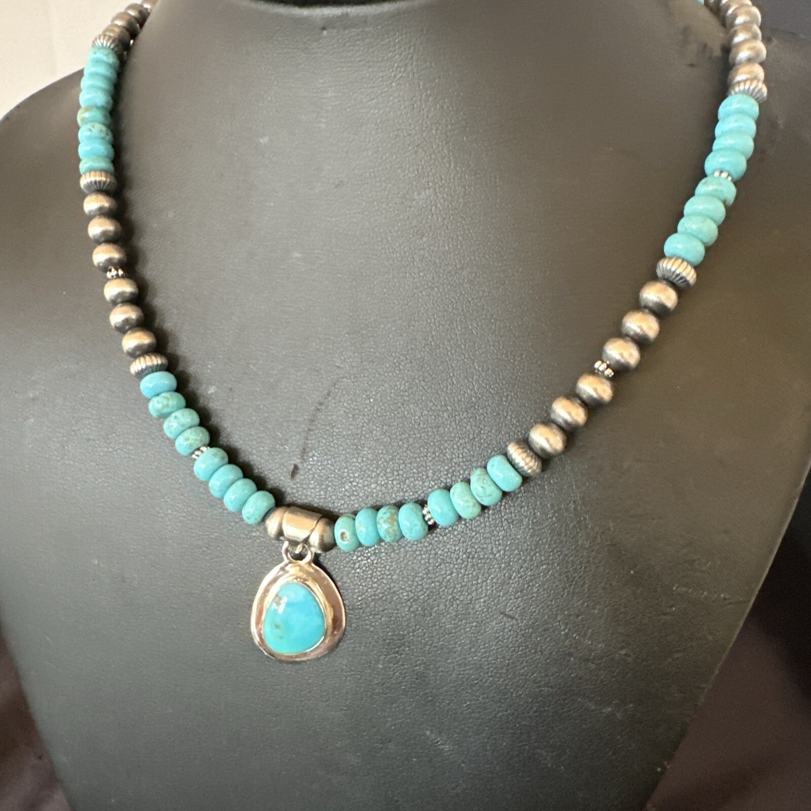 WoMens Blue Kingman Turquoise Pendant Navajo Sterling Silver Necklace 21" 17932