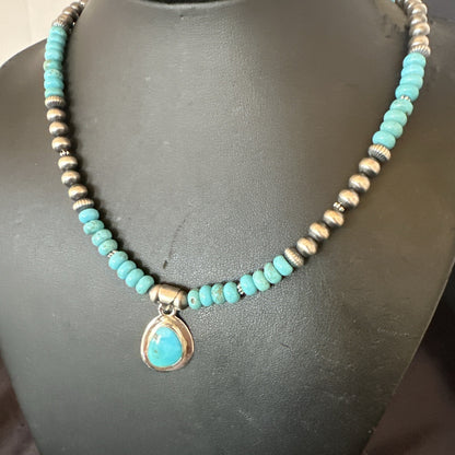 WoMens Blue Kingman Turquoise Pendant Navajo Sterling Silver Necklace 21" 17932