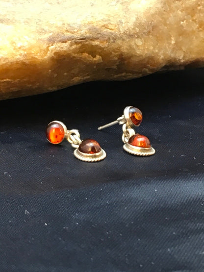 Native American Navajo Sterling Silver Gold Amber Dangle Earrings 13104