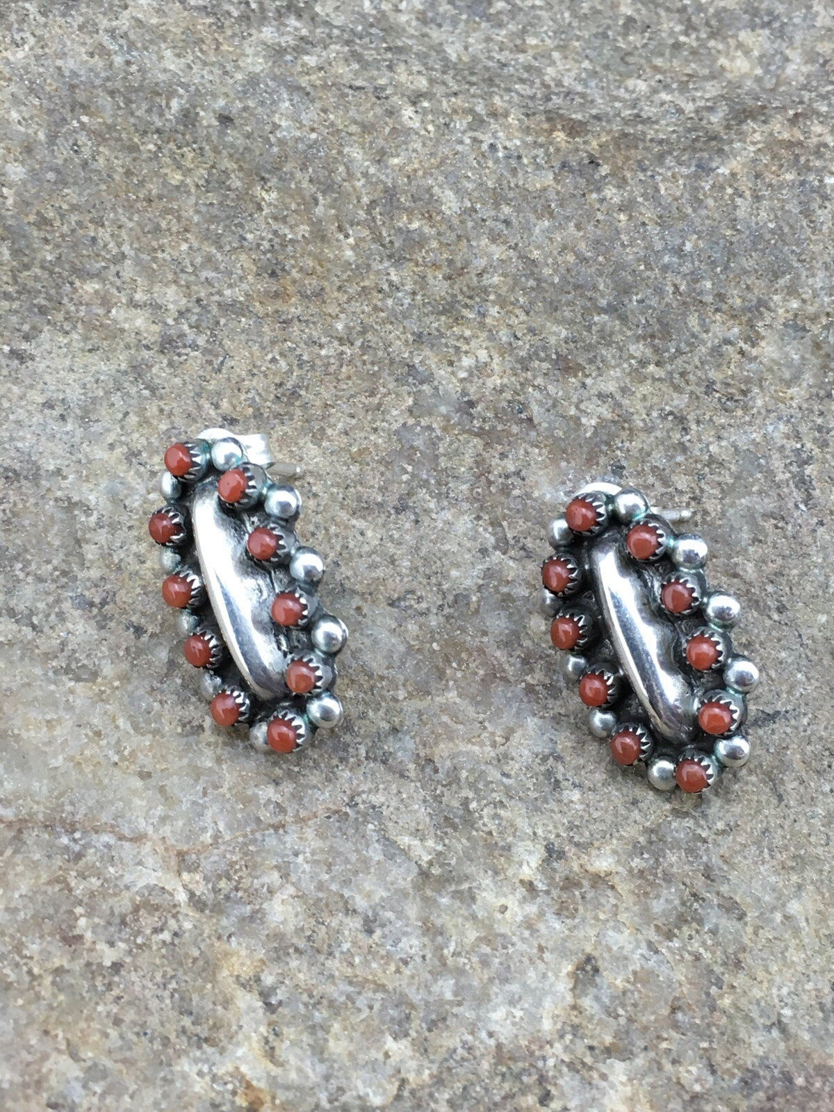 Red Coral Zuni Cluster Sterling Silver Earrings 0.75" 01094