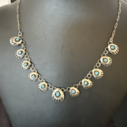 Blue Turquoise Navajo Bear Paw ShadowBox Necklace 17" | Sterling Silver | Authentic Native American Handmade | 19745