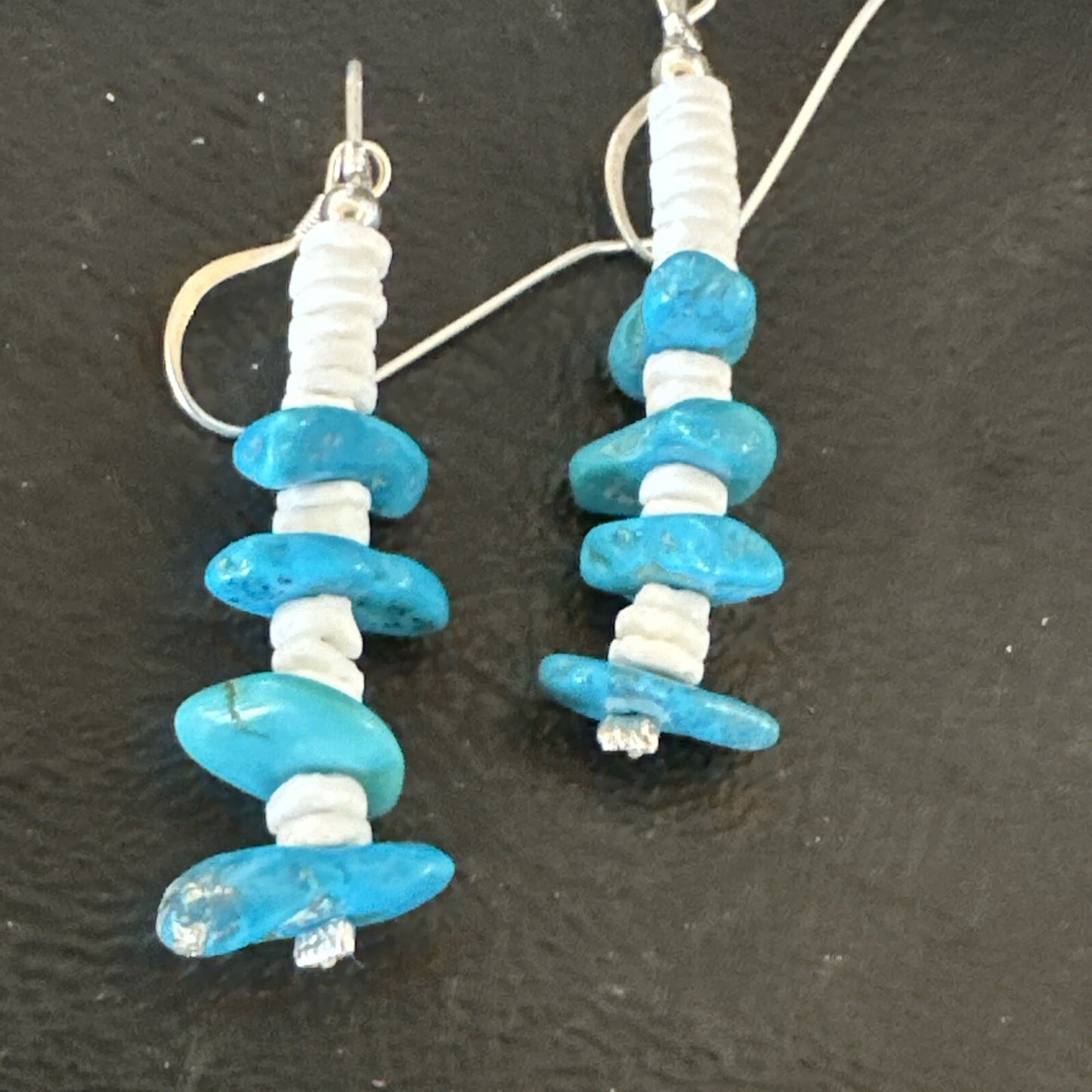 Navajo Blue Kingman Turquoise Nugget Bead Sterling Silver Earrings 17845