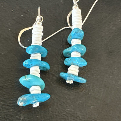 Navajo Blue Kingman Turquoise Nugget Bead Sterling Silver Earrings 17845