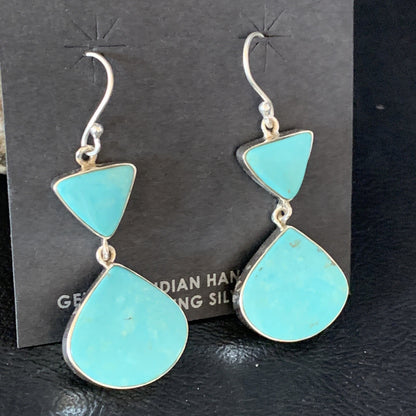 Kingman Turquoise Navajo Sterling Silver Dangle Earrings 1.5" 14011