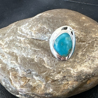 Southwestern Sterling Silver Blue Kingman Turquoise Ring Size 6 18535