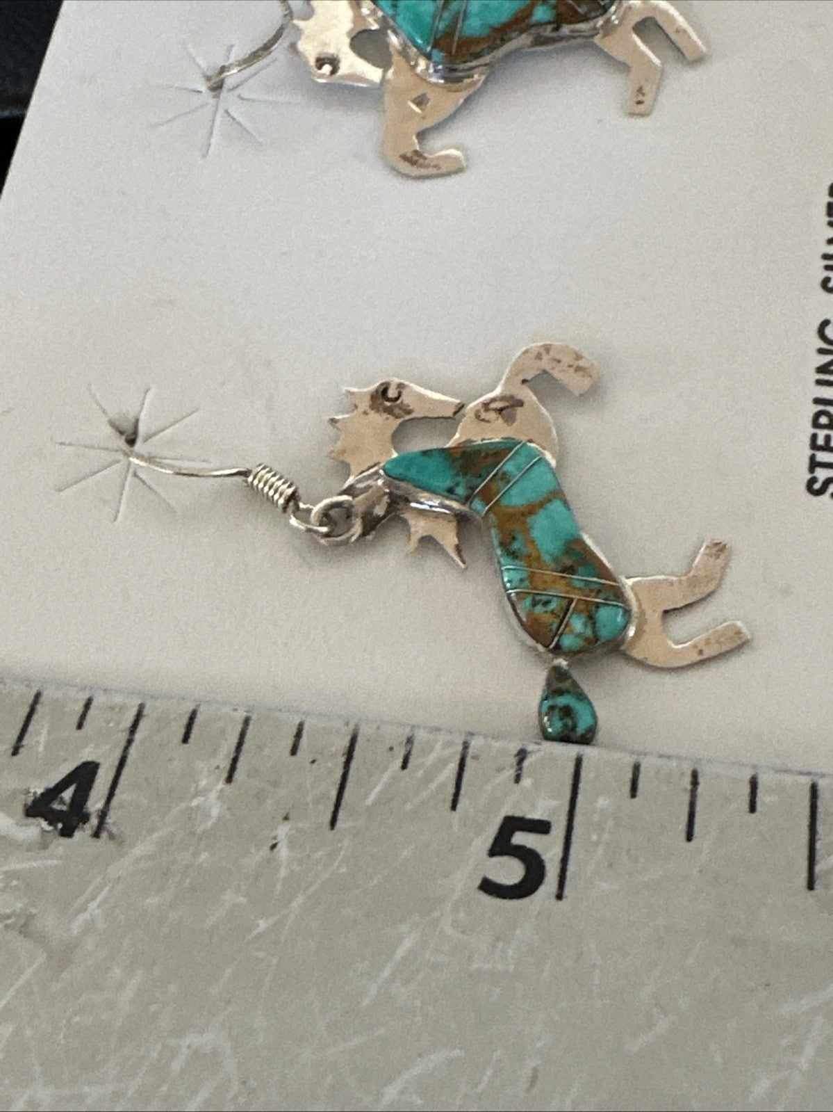 Turquoise Horse Inlay Navajo Sterling Silver Earrings 19826