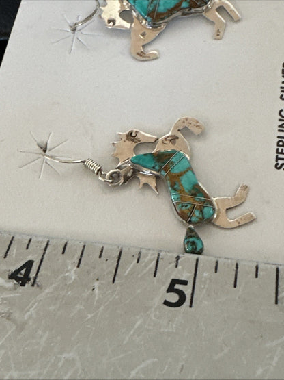 Turquoise Horse Inlay Navajo Sterling Silver Earrings 19826