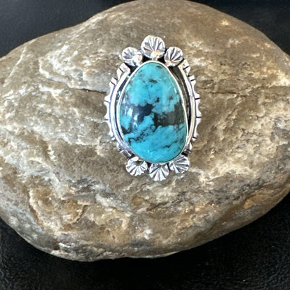 Yazzie Handmade Navajo Sterling Silver  Blue Kingman Turquoise Ring Size 8 19625