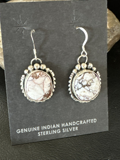 Womens Wild Horse Turquoise Navajo Sterling Silver Dangle Earrings 17706