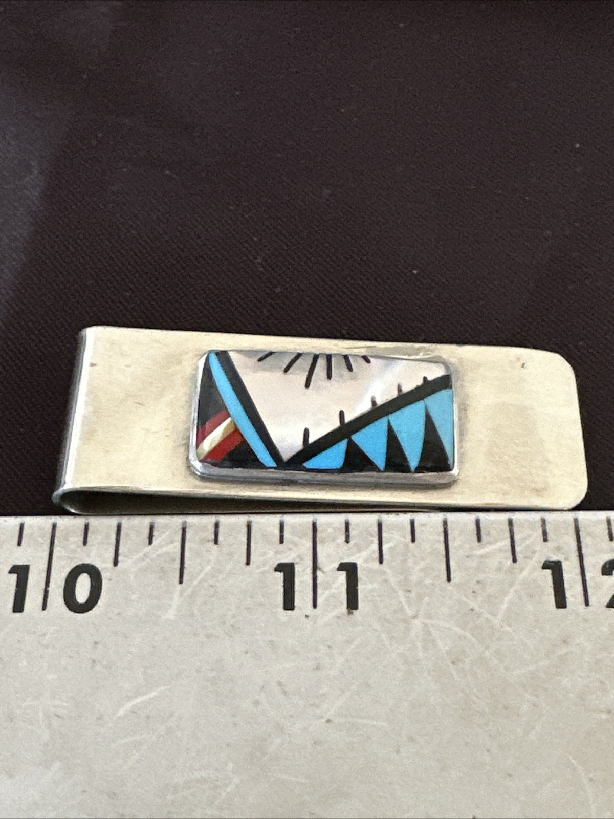 A Zuni Mens Turquoise Spiny Inlay Stainless Sterling Silver Money Clip 17834