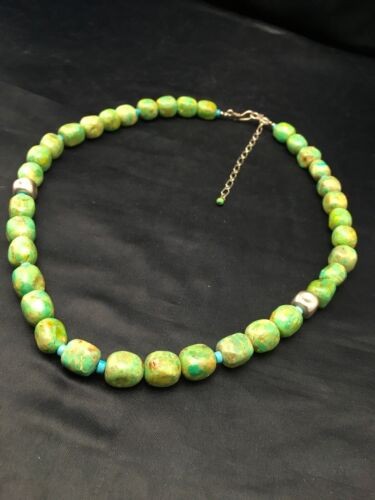 Navajo Turquoise & Magnesite Necklace Sterling Silver 19" Handmade 4497