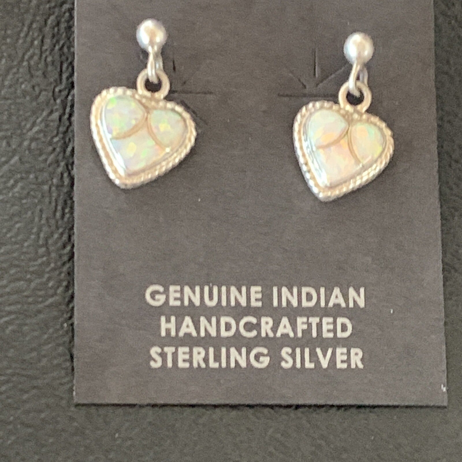 Womens White Opal Inlay Navajo Sterling Silver Dangle Post Earrings 0.5" 12761