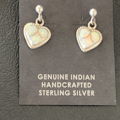 Womens White Opal Inlay Navajo Sterling Silver Dangle Post Earrings 0.5" 12761