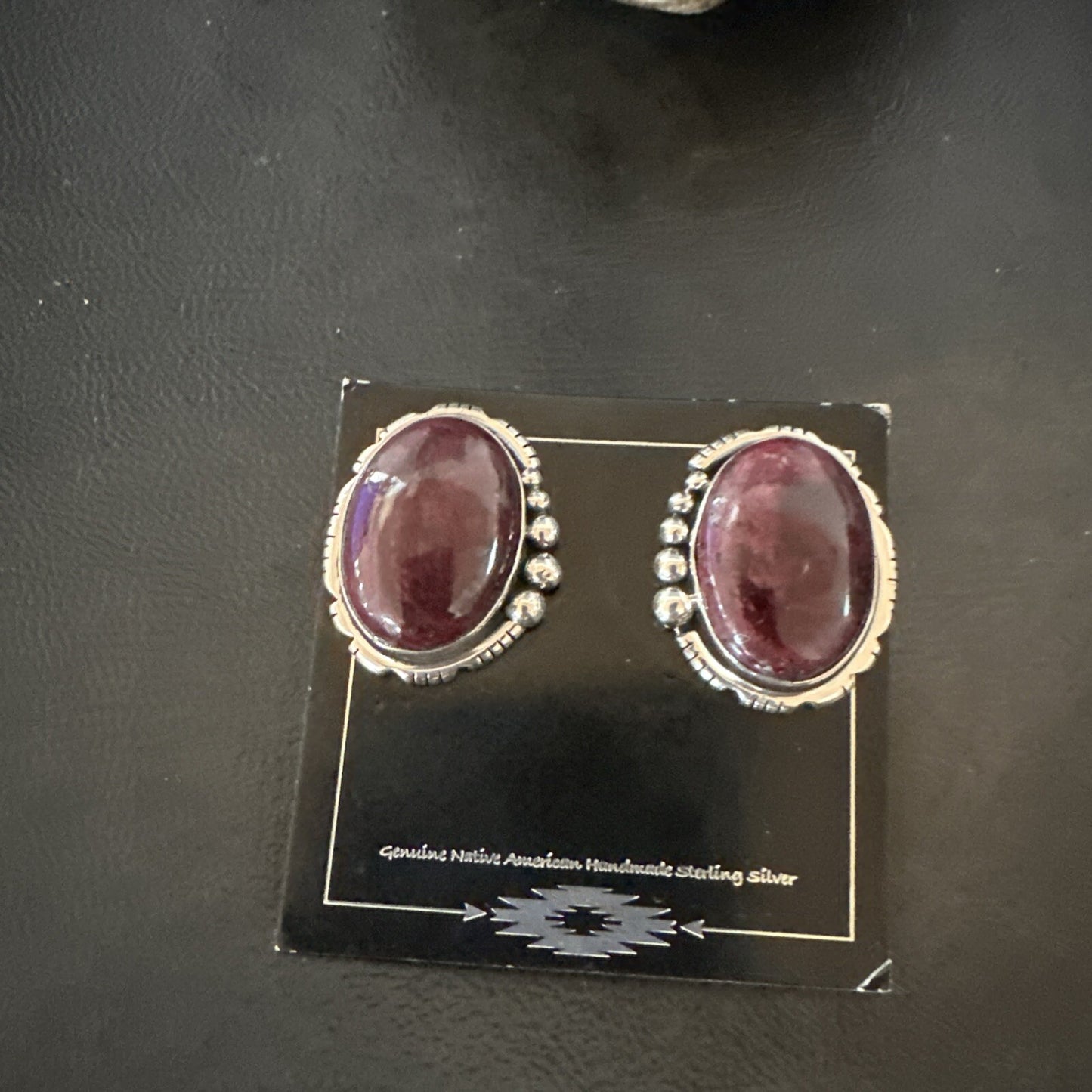 Purple Spiny Oyster Navajo Sterling Silver Stud Post Earrings 1" 18739