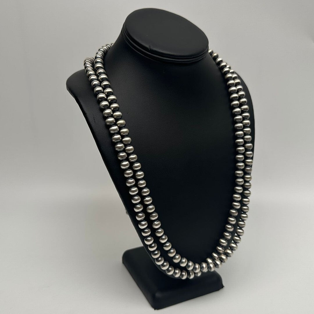 Native American 8mm Sterling Silver Navajo Pearls 51" Single Strand Necklace
