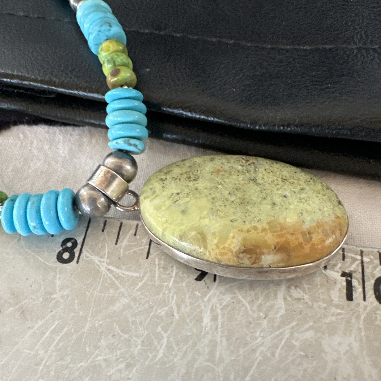 Green Gaspeite Pendant Blue Turquoise Navajo Sterling Silver Necklace 20" 19668