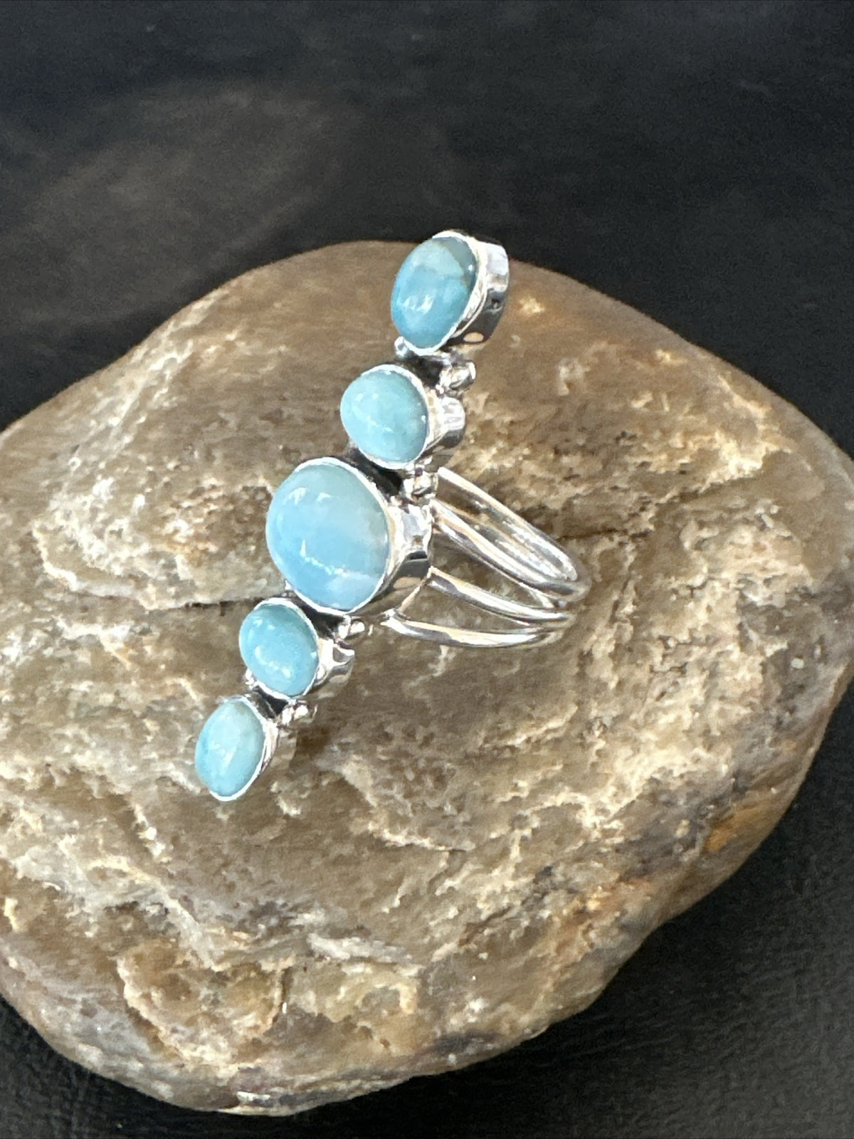 WoMens Cluster Blue Larimar Navajo Sterling Silver Ring Size 8.5 17677