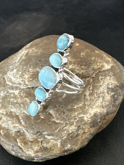 WoMens Cluster Blue Larimar Navajo Sterling Silver Ring Size 8.5 17677