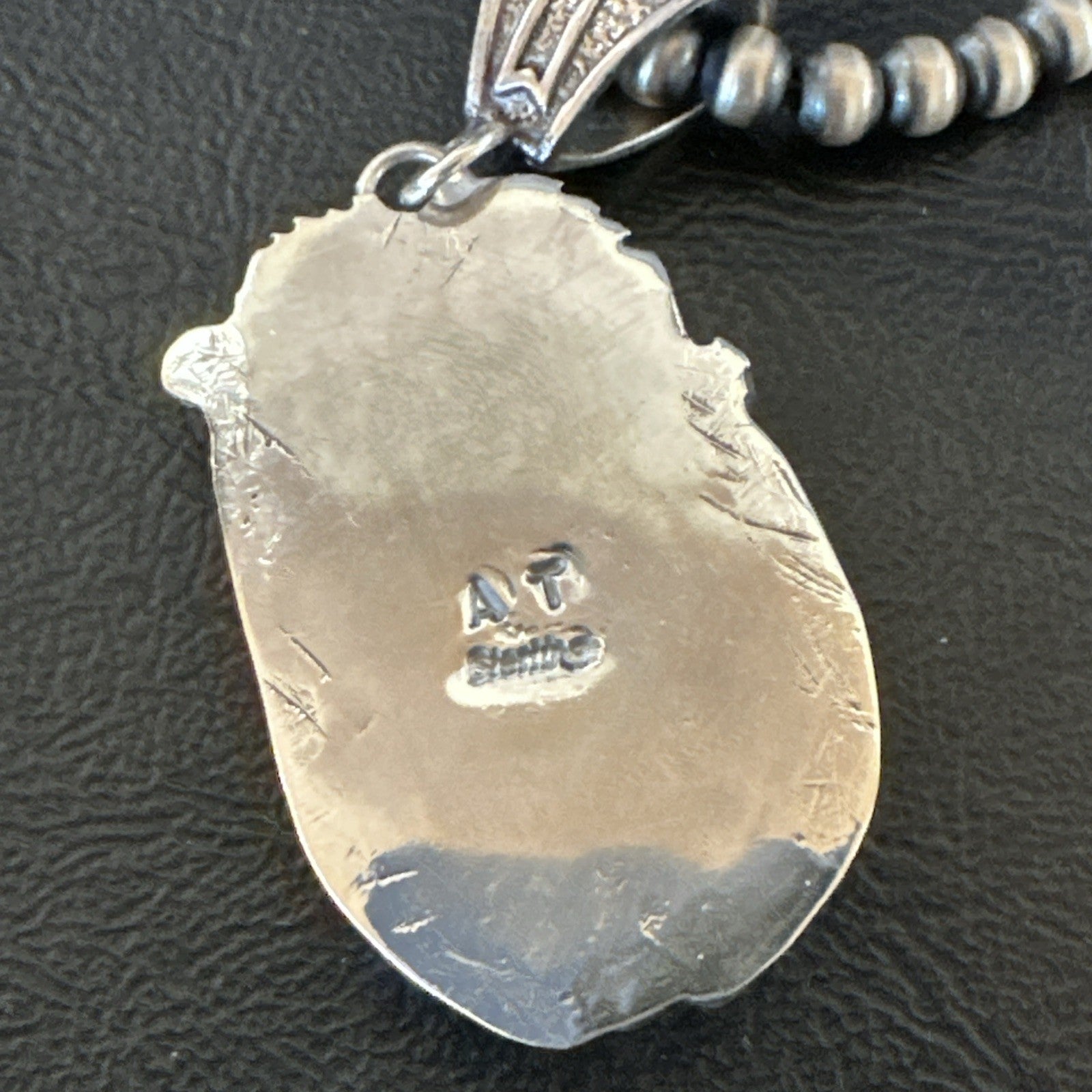 White Buffalo Turquoise Pendant Navajo Pearls Sterling Silver Necklace 19336