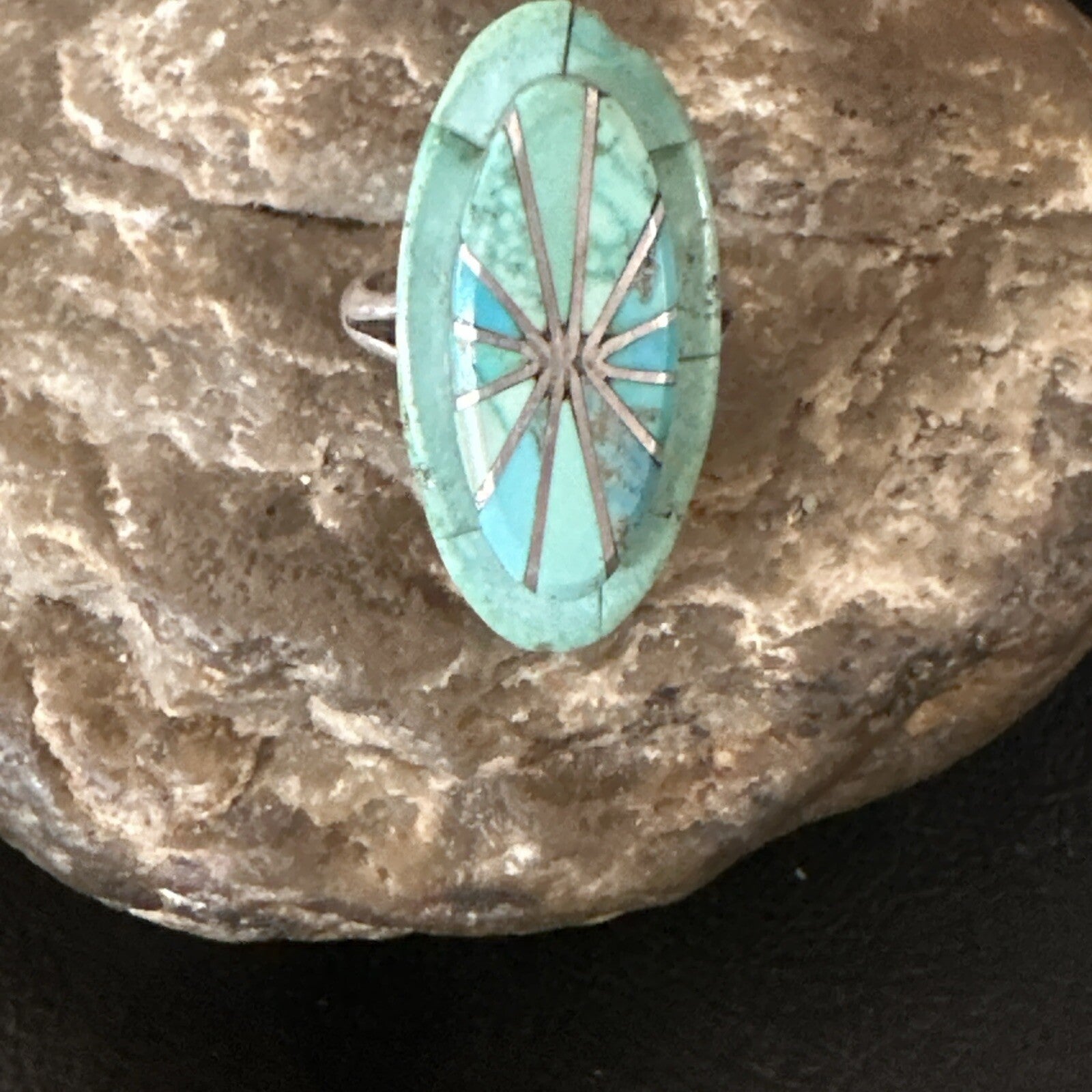 Native American Indian Navajo Blue Turquoise Inlay Band Ring Sz 7.5 18762
