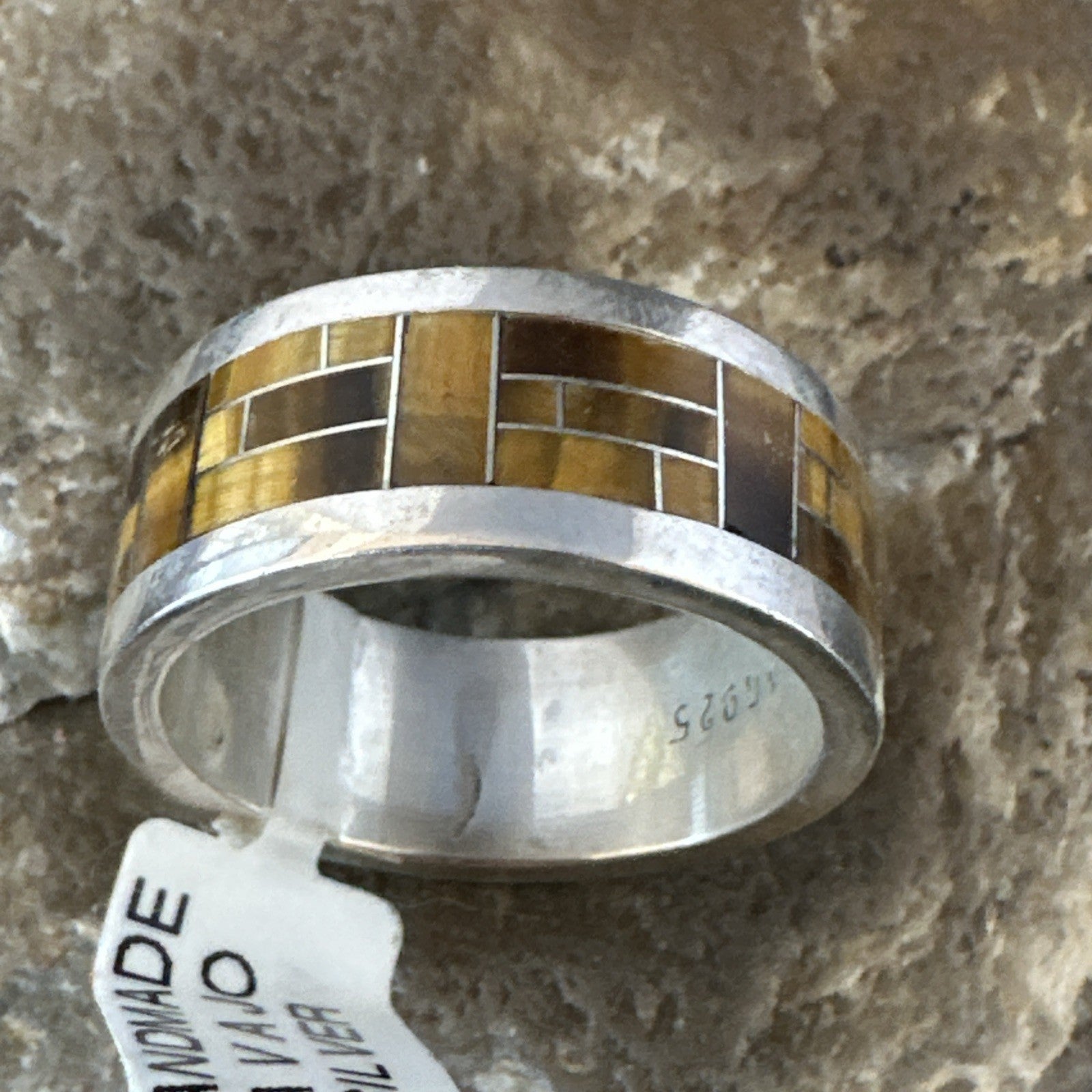 Brown Mens Infinity Band Tigers Eye Navajo Sterling Silver Ring Size 11 19051