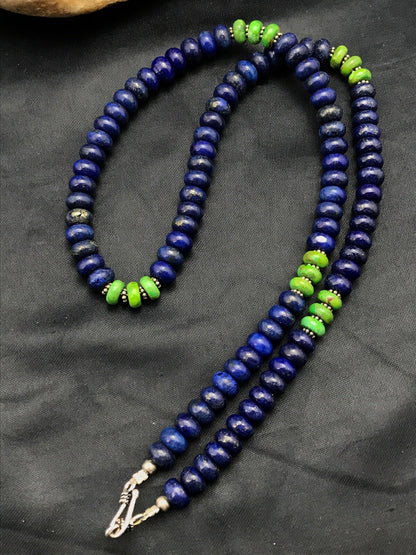 Lapis & Turquoise Beads Navajo Sterling Silver Necklace 03269