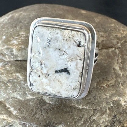 Navajo Sterling Silver White Buffalo Turquoise Ring Size 8.5 19307