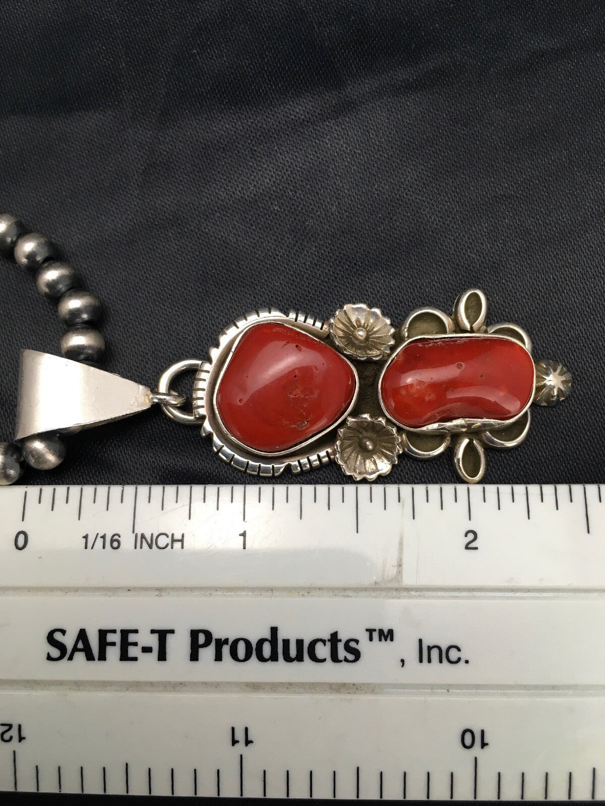 Red Coral Cluster Pendant Navajo Sterling Silver Necklace Native American 18930