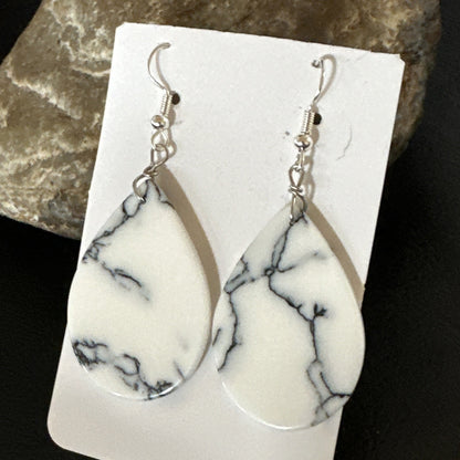 White Howlite Slab Sterling Silver Dangle Earrings 1” 19265