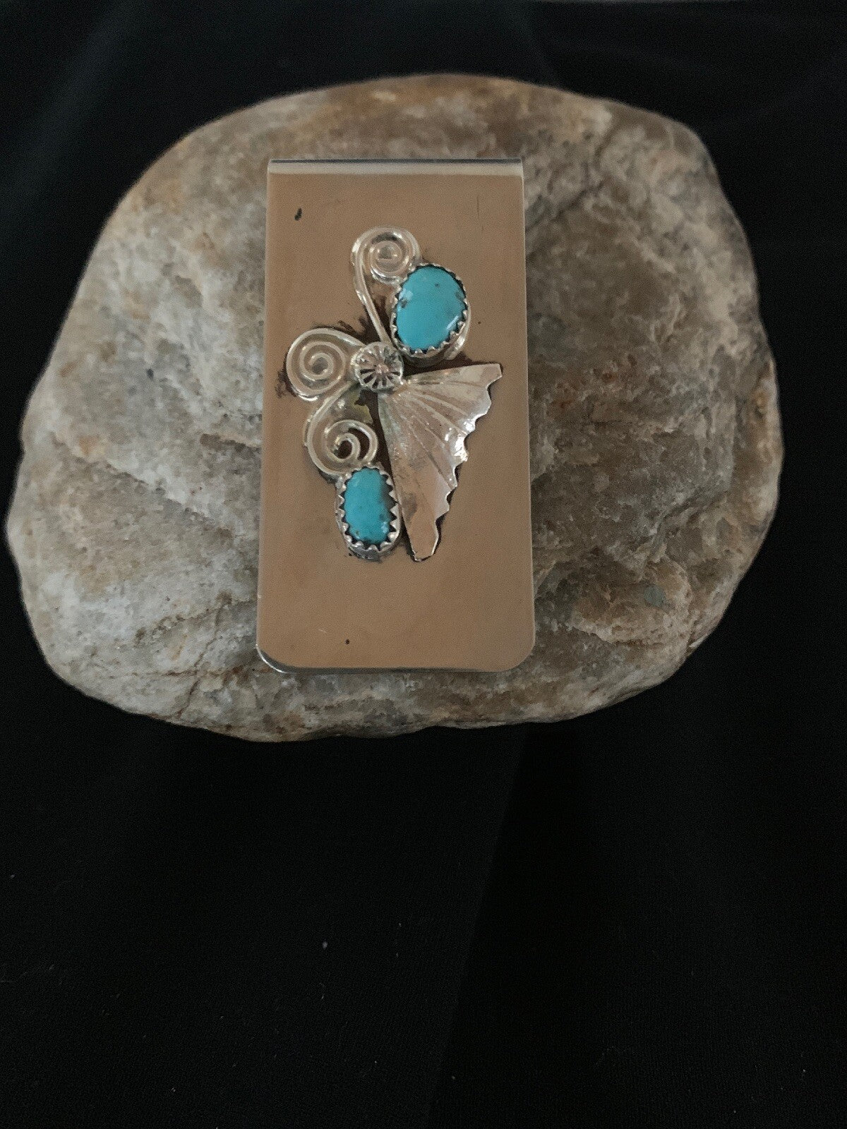 Mens Turquoise Navajo Stainless Sterling Silver Money Clip 02732