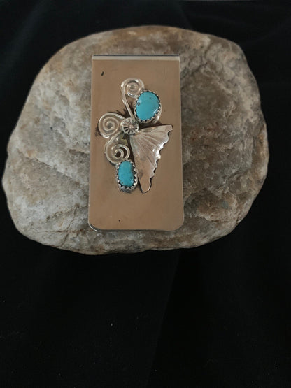 Mens Turquoise Navajo Stainless Sterling Silver Money Clip 02732