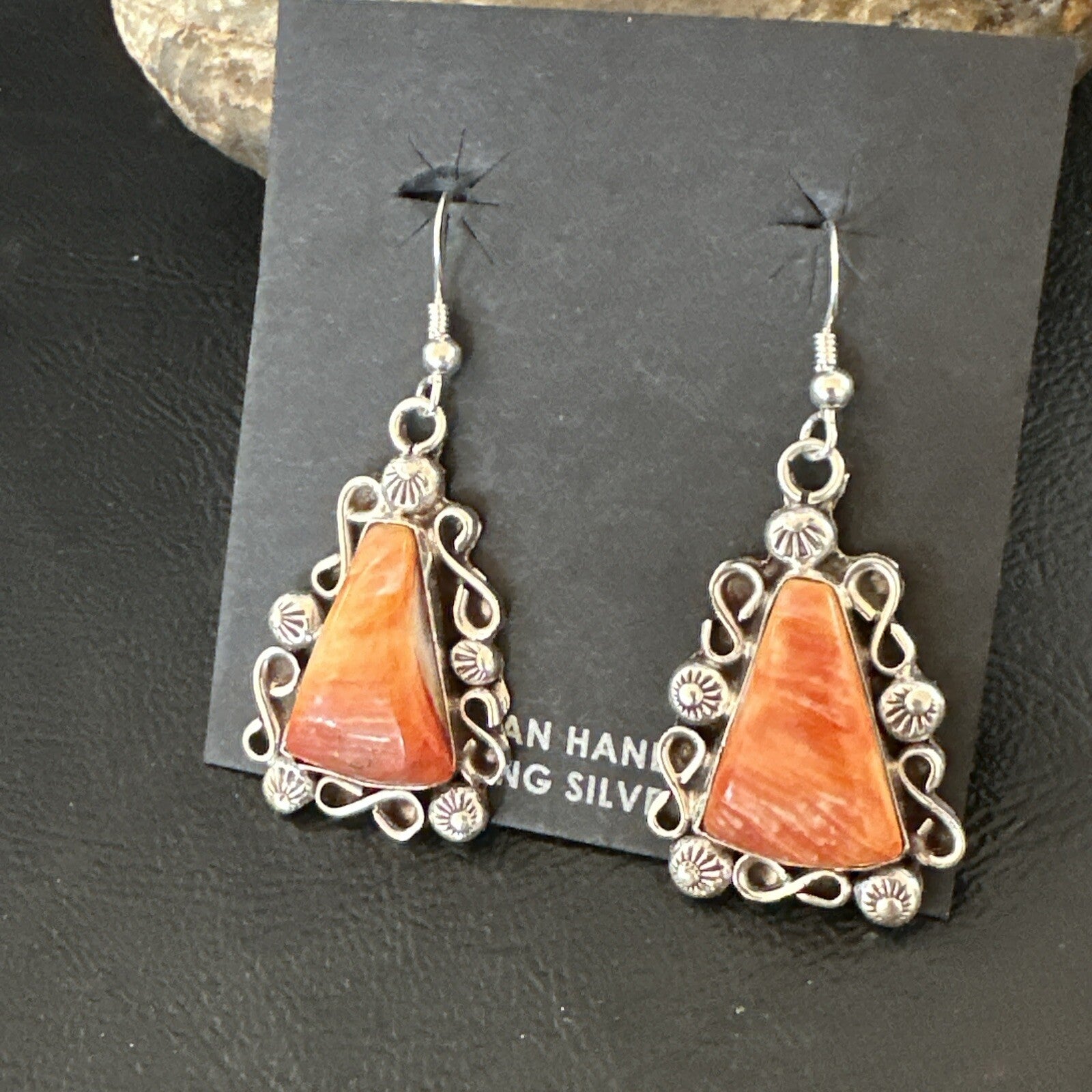 Native Navajo Sterling Silver Orange Spiny Oyster Dangle Earrings 17270