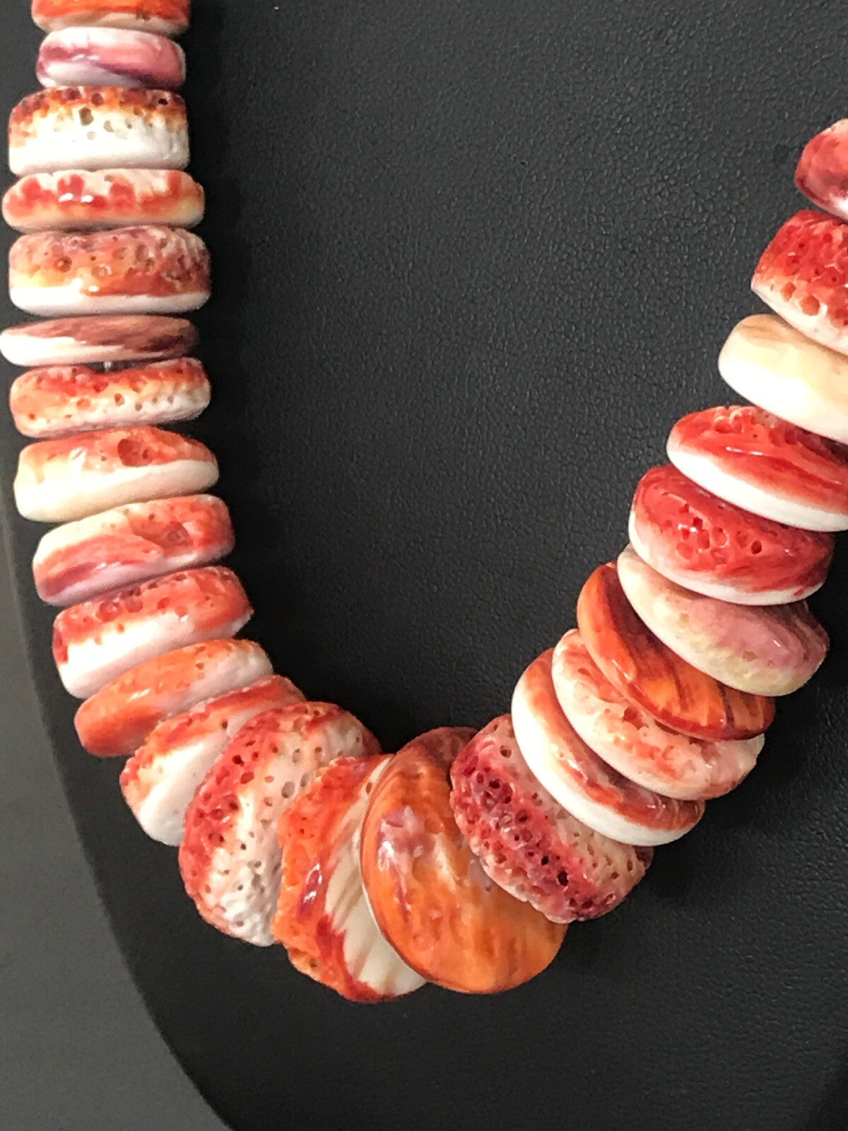 Native American Red Spiny Oyster Navajo Sterling Silver Necklace 08484