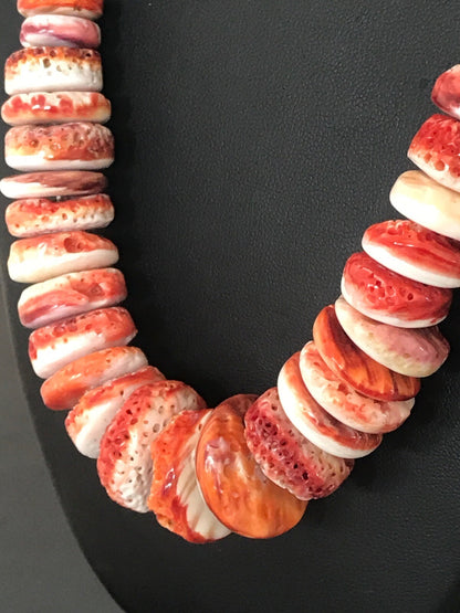 Native American Red Spiny Oyster Navajo Sterling Silver Necklace 08484