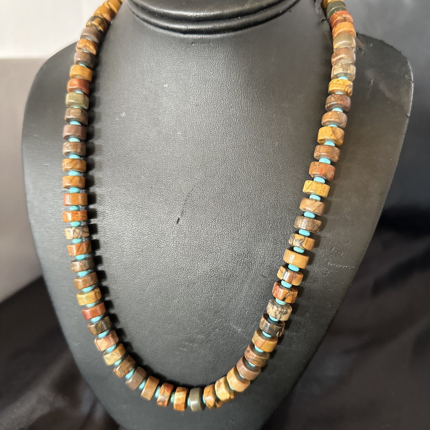 Red Creek Jasper Turquoise Pendant Navajo  Sterling Silver Necklace 17744