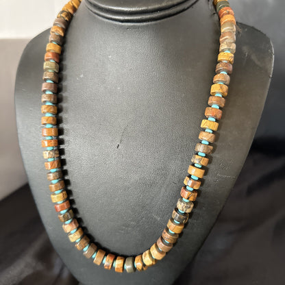 Red Creek Jasper Turquoise Pendant Navajo  Sterling Silver Necklace 17744