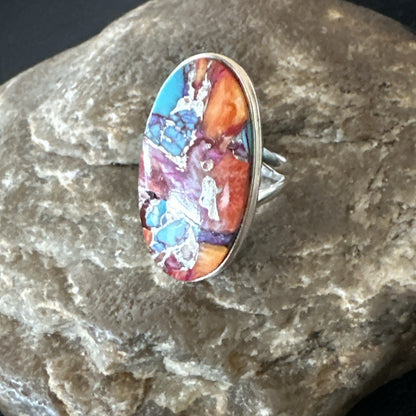 Blue Turquoise Spiny Oyster Southwestern Sterling Silver Ring Size 6 18514