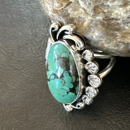 Yazzie Handmade Navajo Sterling Silver  Blue Kingman Turquoise Ring Size 8 19626