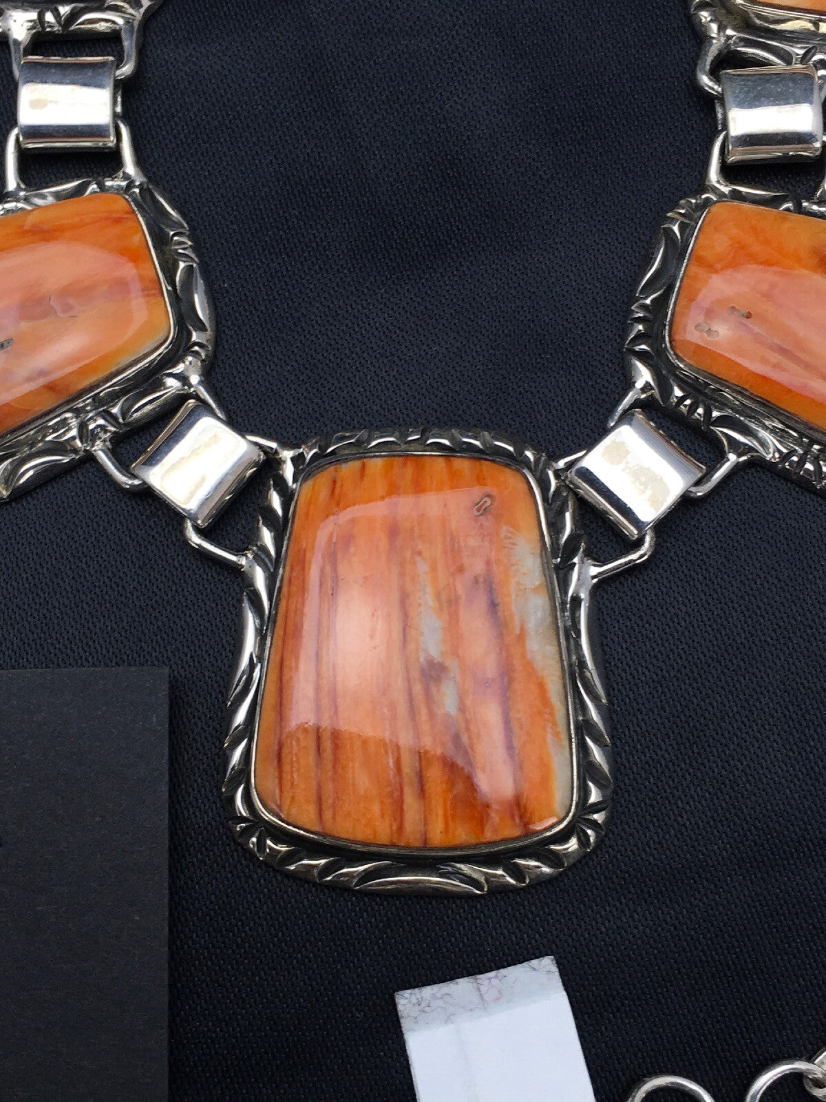 Orange Spiny Oyster Navajo Sterling Silver Necklace & Earring Set 02691