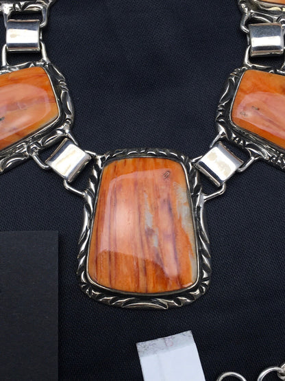Orange Spiny Oyster Navajo Sterling Silver Necklace & Earring Set 02691
