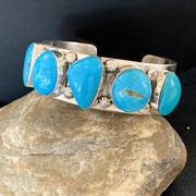 Kingman Turquoise Row Navajo Cuff Bracelet | Sterling Silver | Authentic Native American Handmade | 1410