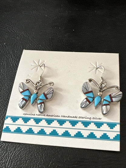 Butterfly Multicolor Turquoise MOP Inlay Sterling Silver Earrings 19816