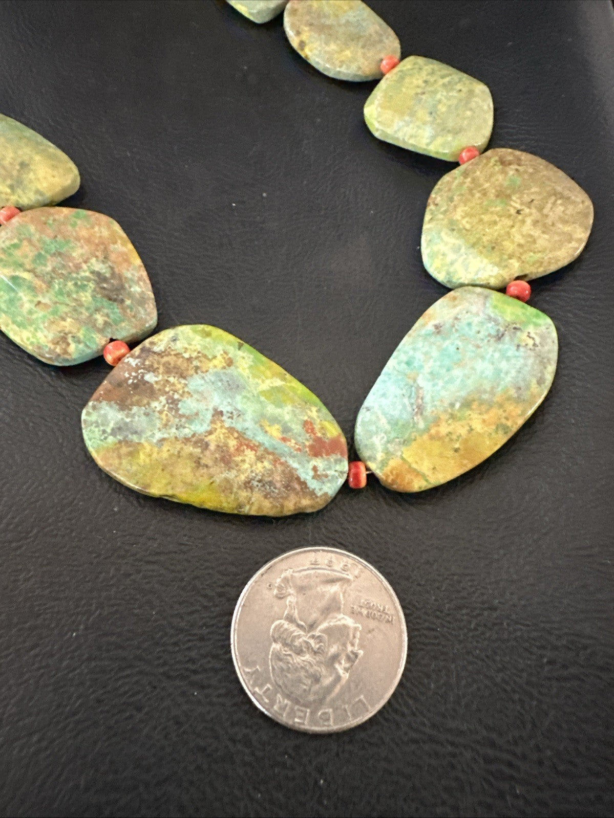 Rare Green Turquoise Orange Spiny Navajo Sterling Silver Necklace 19317