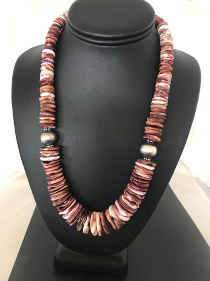 Purple Spiny Oyster Navajo Pearls Sterling Silver Native American Necklace 08485