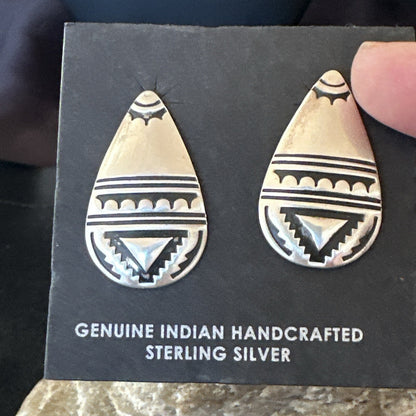 Old Pawn Navajo Stamped Sterling Silver Stamped Handmade Earrings 18174