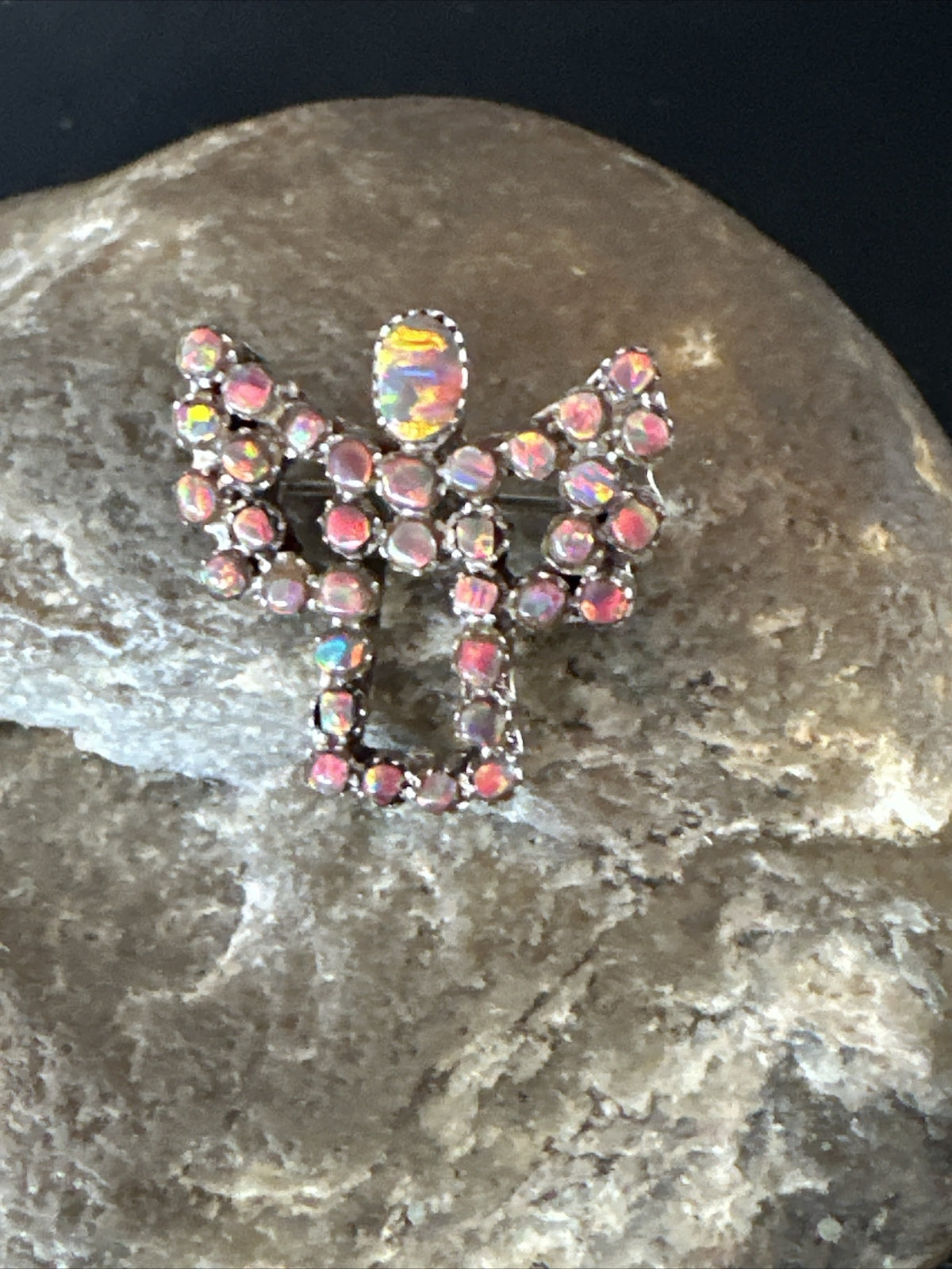 Womens Red Opal Navajo Sterling Silver Butterfly Angel Pin Pendant 18157