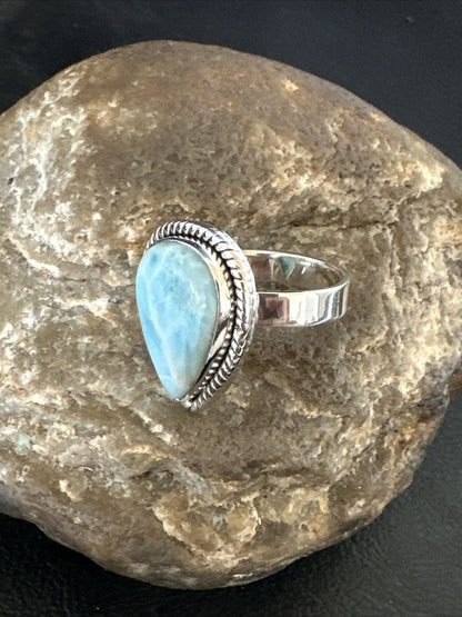 Womens Blue Larimar Navajo Sterling Silver Ring Size 9 17675
